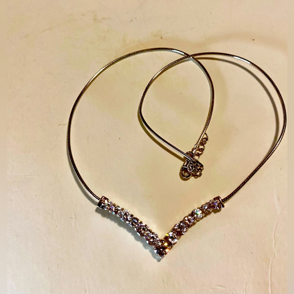 Sterling Silver clear crystal rhinestone snake rope thin choker necklace